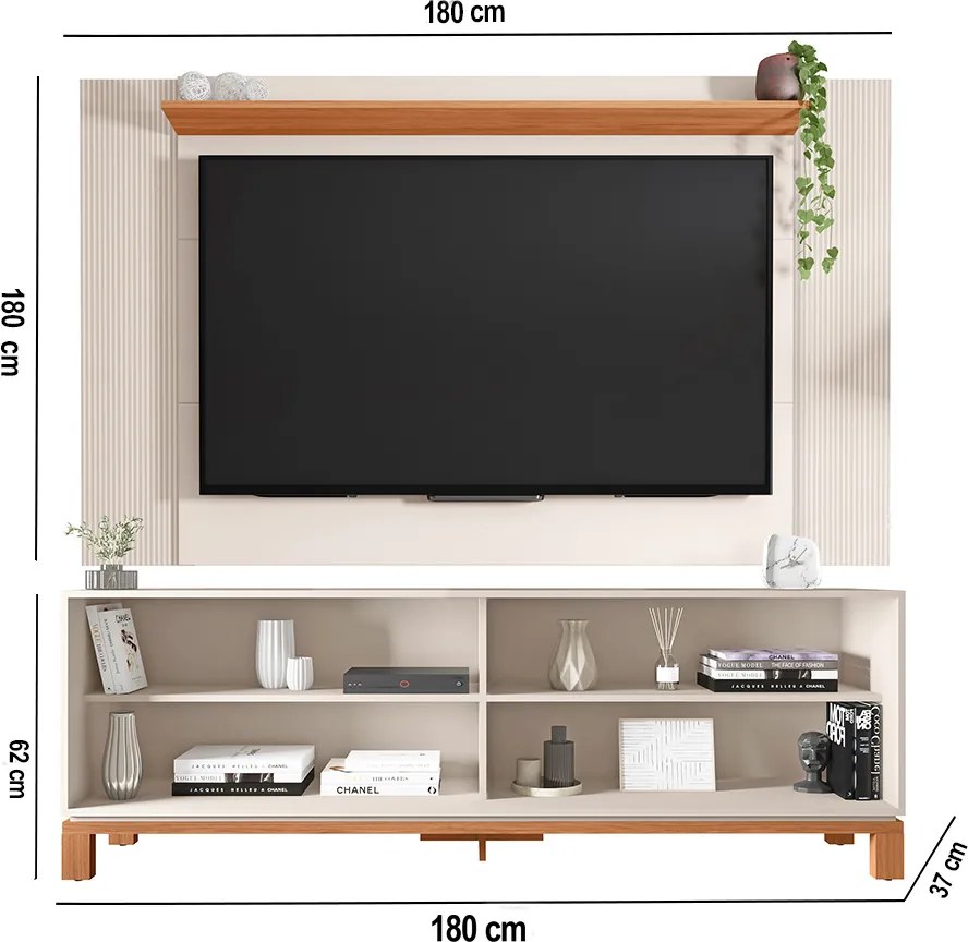 Painel TV 65 Pol 180cm com Rack Bancada para Sala Visari C01 - D'Rossi - Off White/Freijó