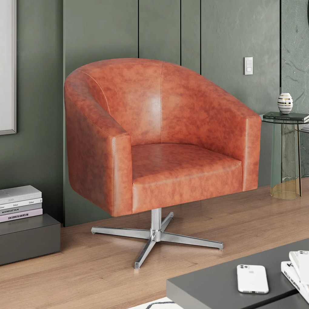 Poltrona Luiza Base Giratória de Metal Sintético Nozes - ADJ Decor