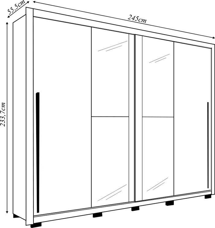 Guarda Roupa Lorian 245cm 2 Portas de Correr com Espelhos e 4 Gavetas em MDF Freijo/OffWhite G11 - Gran Belo
