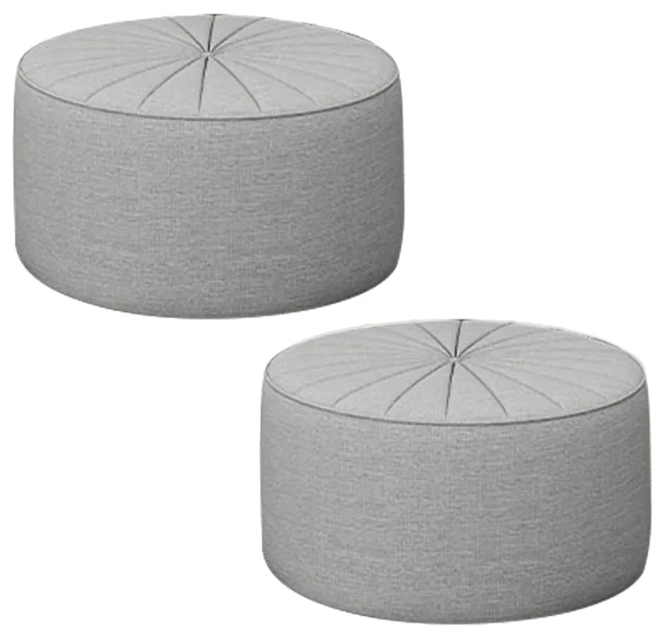 Kit 2 Puffs Decorativos Sala De Estar Round Linho Cinza G45 - Gran Belo
