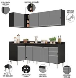 Armário de Cozinha Modulado de Canto Direito 4 Peças CP41 Balcão com T