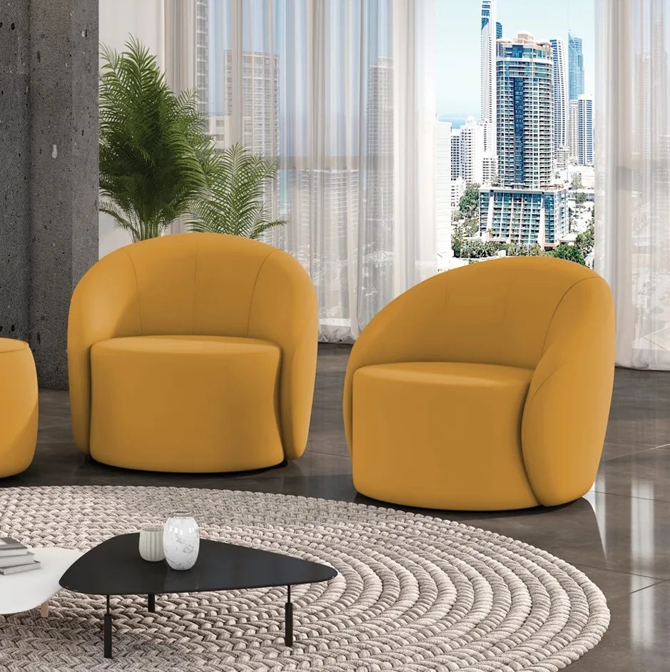 Poltrona Decorativa Orgânica Kit 2 Lua Veludo D03 - D'Rossi  - Mostarda