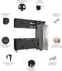 Armário de Cozinha CP03 Para Pia 150cm Pérola Z34 Preto     - Mpozenat