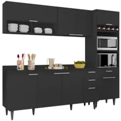 Armário de Cozinha Com Tampo CP02 240cm Pérola Preto Z34 - Mpozen
