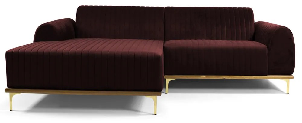 Sofá 3 Lugares Lisboa D07 com Chaise Esquerda 230cm Veludo Bordô - D'Rossi