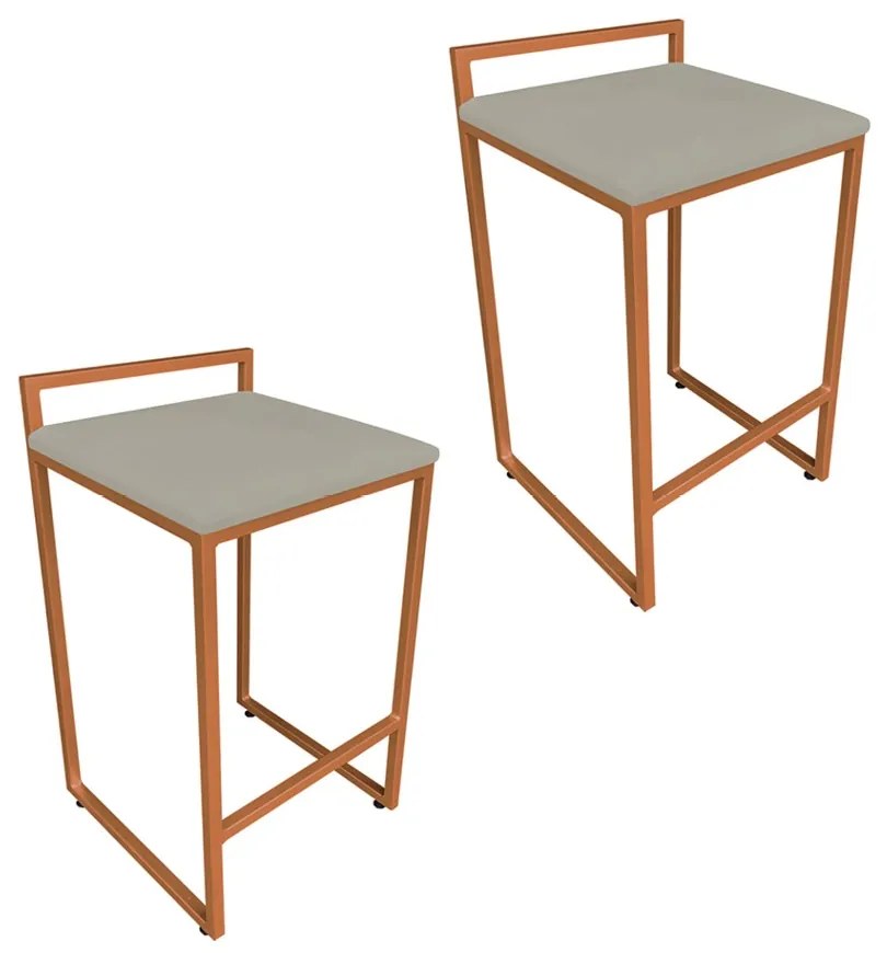 Conjunto 02 Banqueta Alta Industrial Pietra Suede Marrom Rato Base Cobre D'Rossi