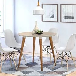 Mesa De Jantar Redonda 90cm 4 Lugares Tampo de Vidro Veneza C14 Off Wh