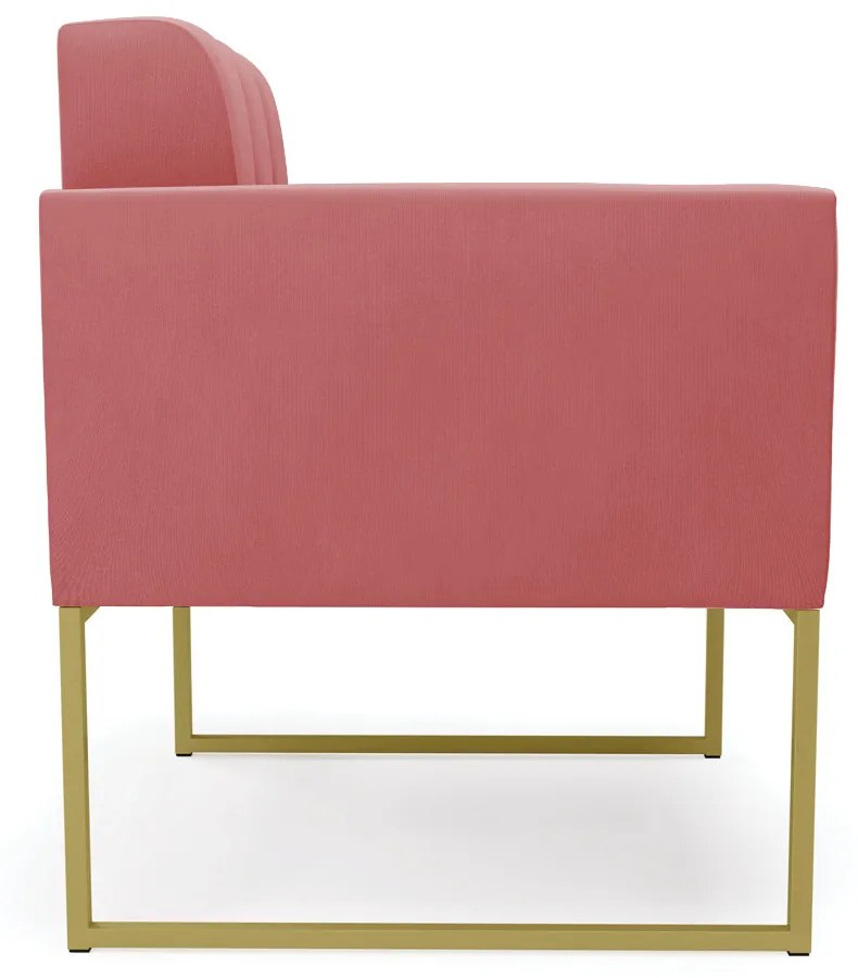 Kit 1 Sofá Namoradeira e 1 Poltrona Elisa Suede Base Metálica Industrial Dourado D03 - D'Rossi - Rose