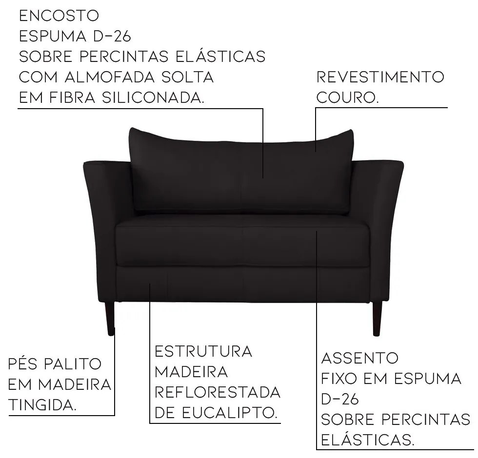 Conjunto Sofá 2 Lugares com Poltrona Pés Palito Lubbock Couro Marrom G58 - Gran Belo