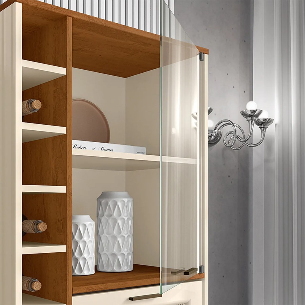 Cristaleira com Porta de Vidro e Adega Arcade Nature/Off White - Mobler - Bege