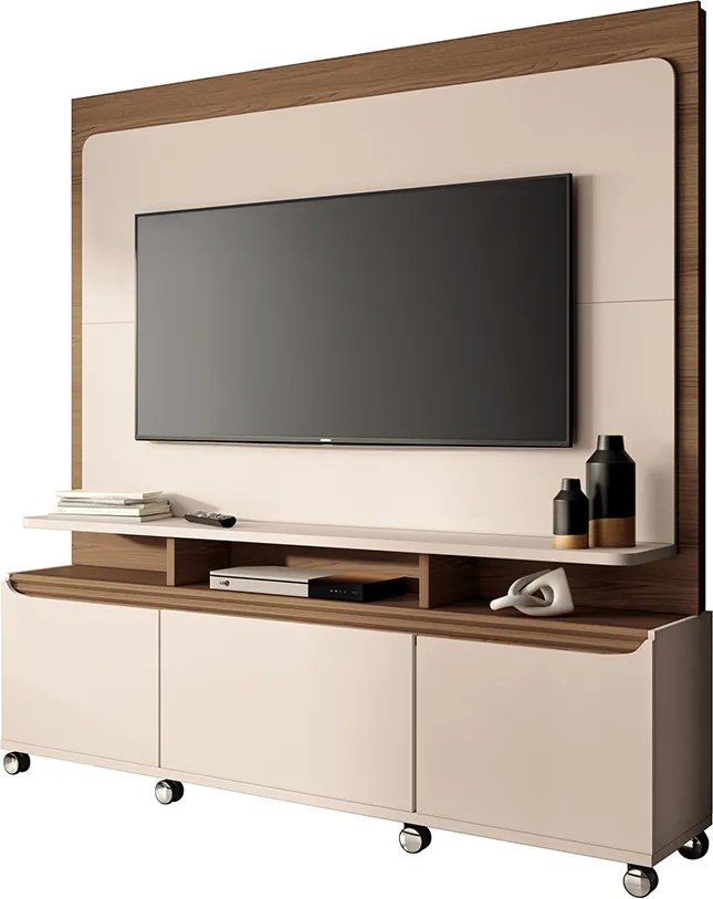 Home Estante Quantum 2 Portas em MDP/MDF para TV até 70 Polegadas Off White/Castanho G26 - Hb Móveis