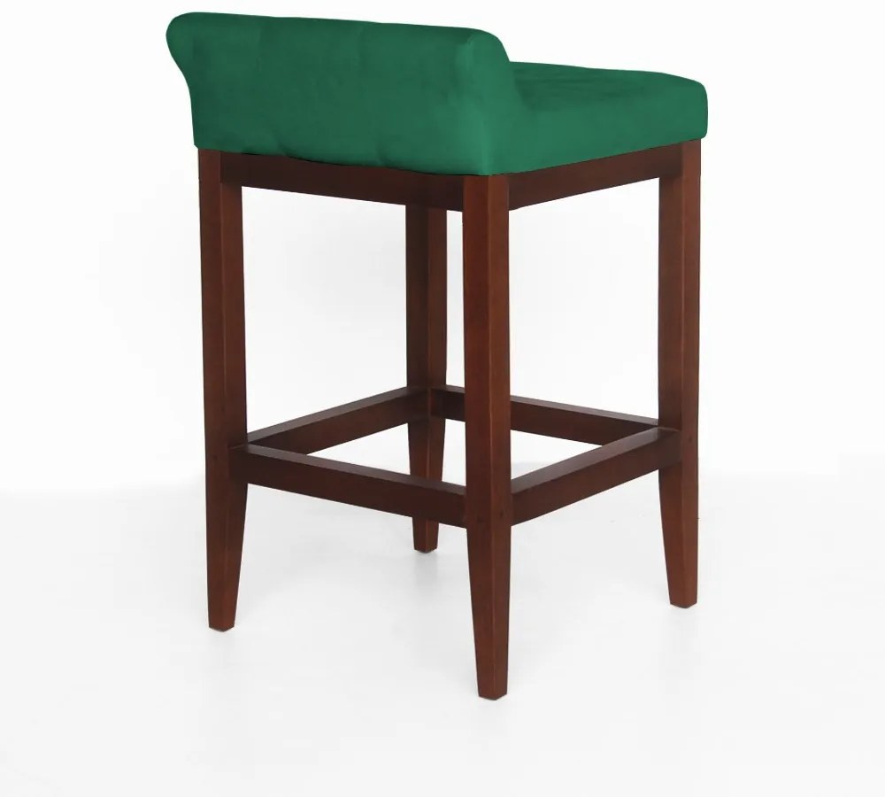 Banqueta Alta Lotus Base Madeira Maciça Estofada Suede Verde Bandeira