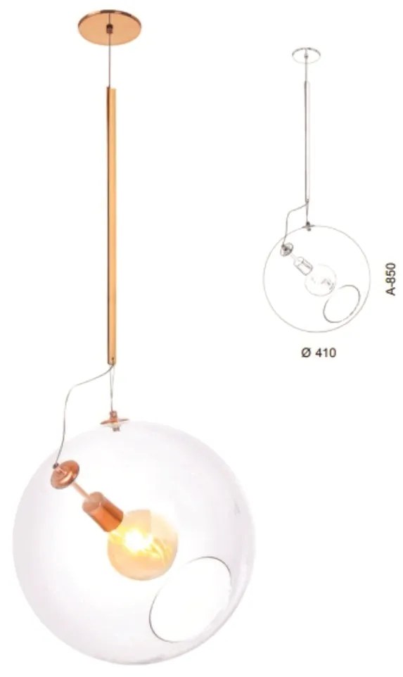 Pendente Globo Inclinado Ø41X85Cm Metal E Globo Ø41Cm 01Xe27 |Old Arti... (DOURADO FOSCO, CLEAR (TRANSPARENTE))