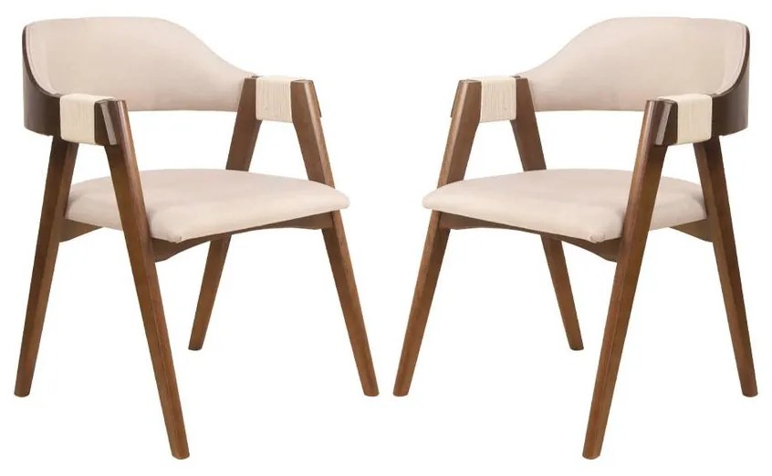 Conjunto 2 Cadeiras de Jantar Ottawa Cappuccino Linho Off White