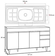 Balcão Gabinete com Pia Inox 150cm Marrocos Castanho/Cinza - Lumil
