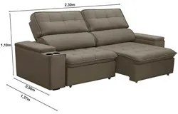 Sofá Retrátil Reclinável 3 Lugares 230cm Ginevra F05 Veludo Castor - M