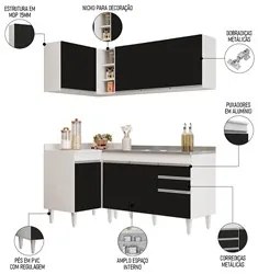 Armário de Cozinha Modulado de Canto Direito 4 Peças CP39 com Pia Inox
