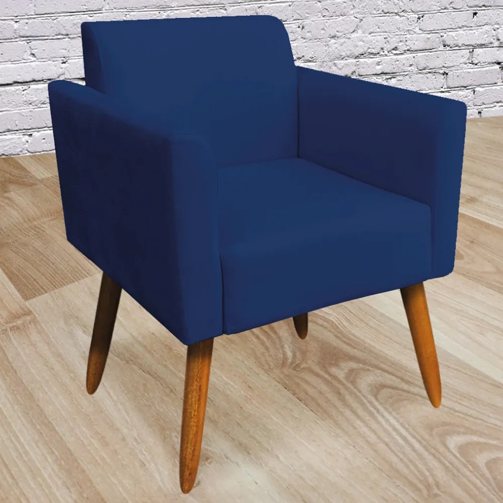 Conjunto Namoradeira e 2 Poltronas Decorativas Isabella Pés Palito Madeira Suede Azul Marinho G19 - Gran Belo