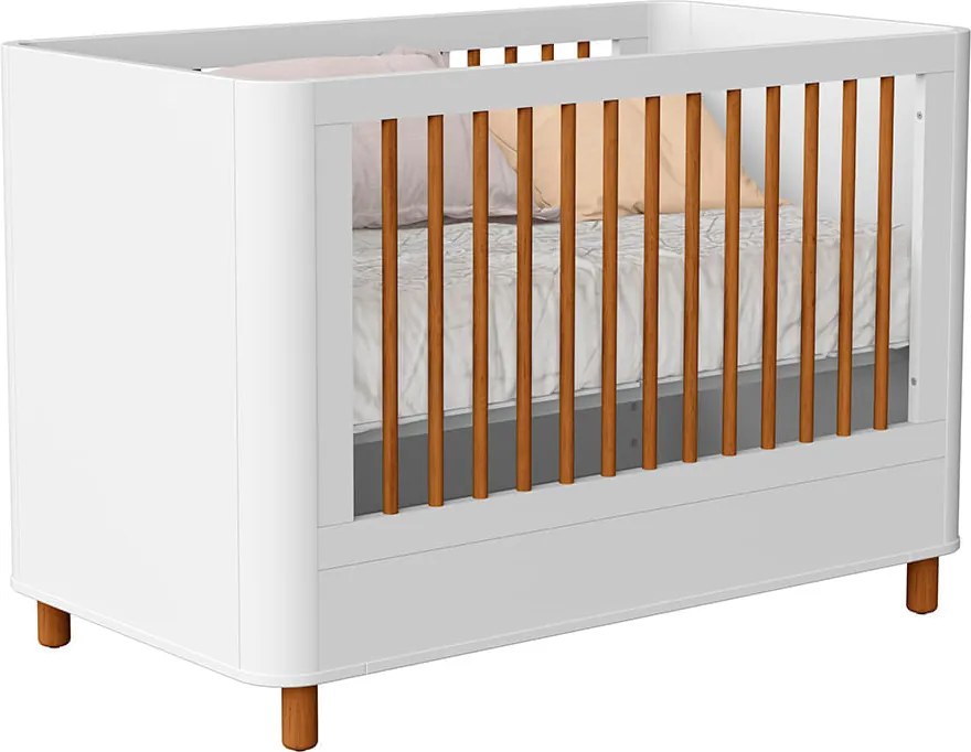 Berço Mini Cama Curvo Boom Plus com Pés Nordic - Branco Fosco