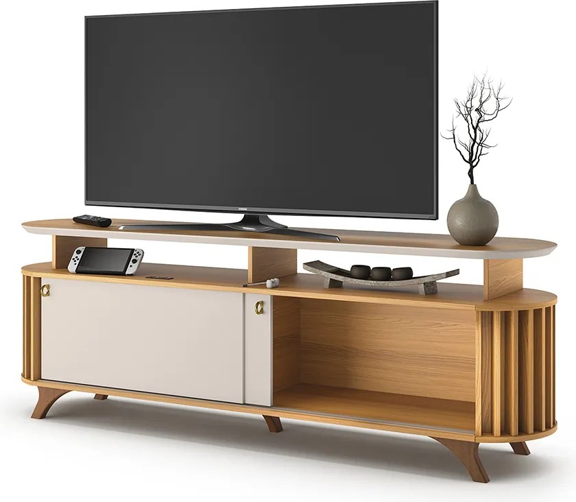 Bancada Decorativa Alba 1.8 Ripada para TV até 70 Polegadas Cinamomo/Off White G26 - Hb Móveis