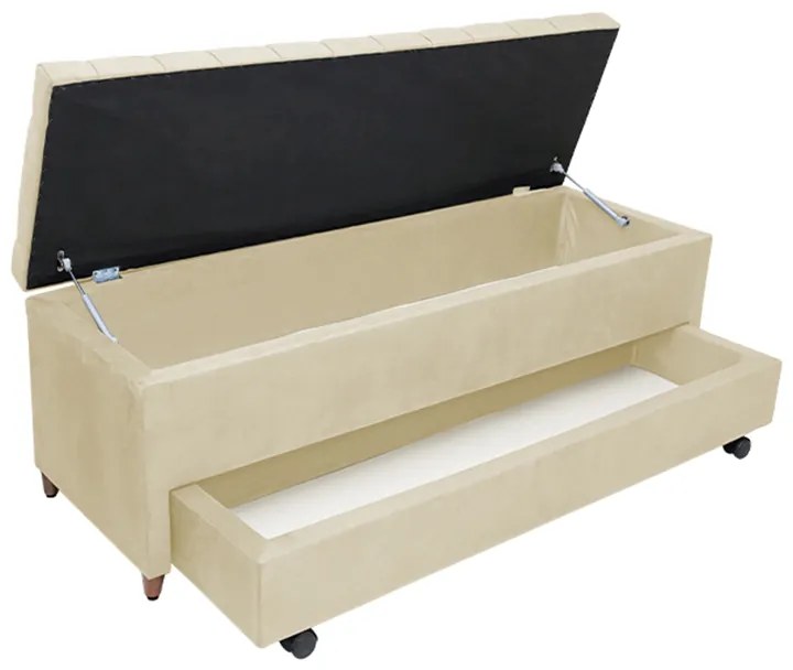 Calçadeira Baú com Sapateira Solteiro 90cm Paris Capitonê Suede Bege - Sheep Estofados - Bege
