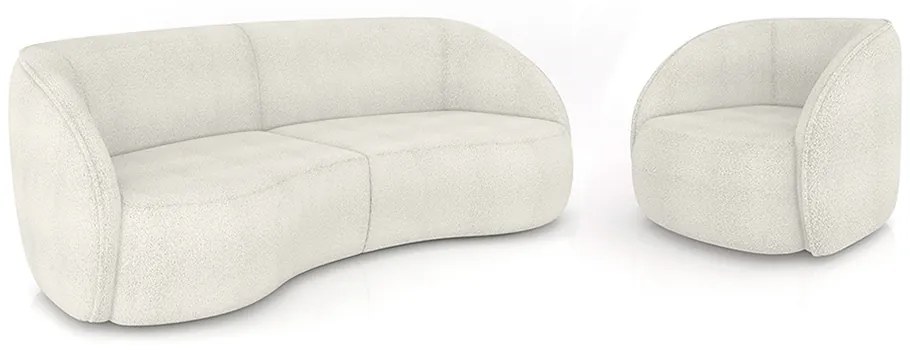 Conjunto Sofá Sala de Estar Bipartido 240cm e Poltrona Clarke Bouclê OffWhite G45 - Gran Belo