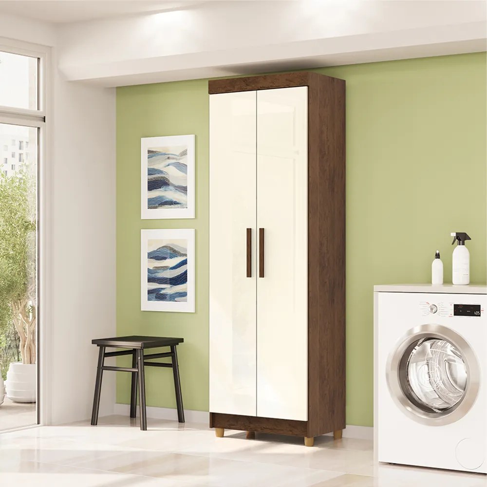 Armário Multiuso Léo 2 Portas 5 Prateleiras Nogueira/OffWhite G98 - Gran Belo