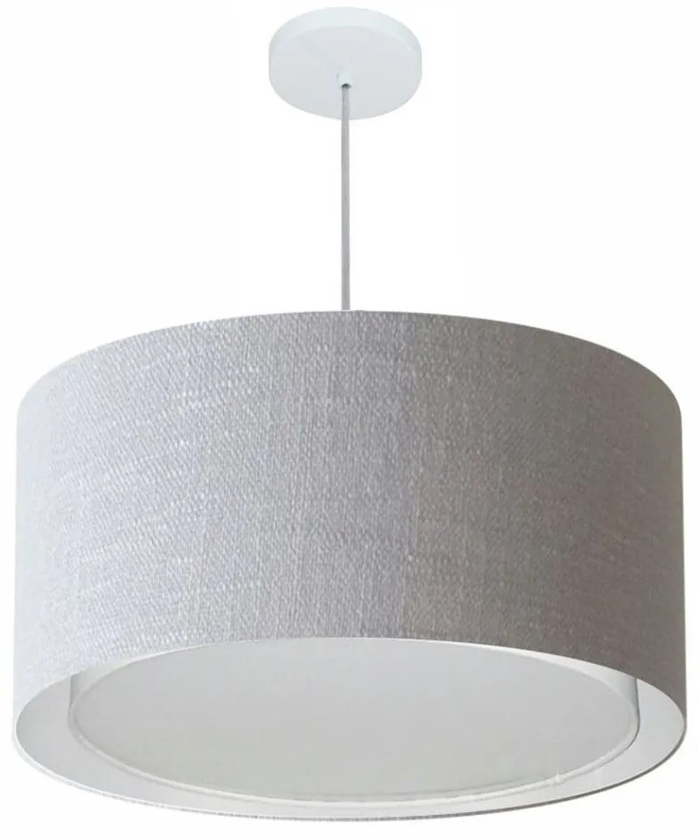 Lustre Pendente Cilíndrico Duplo Md-4289 Cúpula em Tecido 55x30cm Rustico Cinza - Bivolt