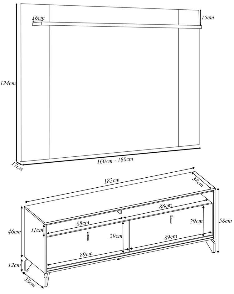 Conjunto Painel Extensível Rack 180cm LED Tremonti/Duarte TV até 55 Tauari/Off White G77 - Gran Belo