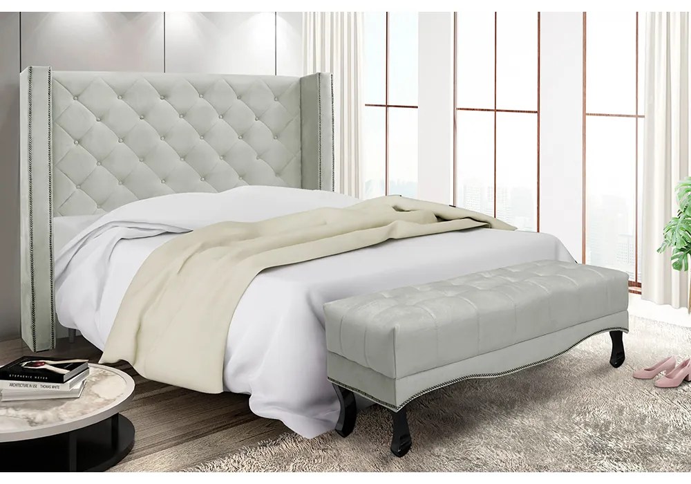 Cabeceira Cama Box King 195cm e Recamier Vicenza Veludo S04 - D'Rossi - Prata