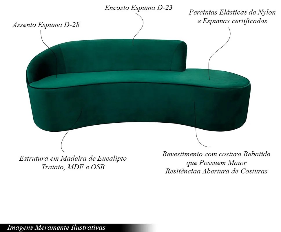 Sofá Decorativo 3 Lugares 210cm Abby Encosto Esquerdo Curvo Veludo Verde G15 - Gran Belo