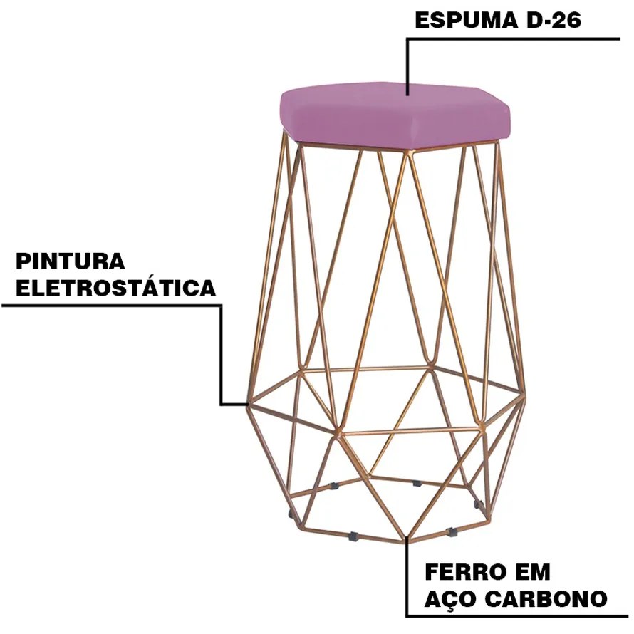 Kit 2 Banqueta Decorativa Rubel Base Gold Veludo Rosê G41 - Gran Belo