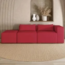Sofá 4 Lugares 323cm Com Puff Esquerdo Fay Veludo Vermelho Z55 - Mpoze