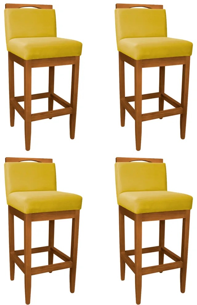 Kit 4 Banquetas Decorativa Elis Veludo Amarelo