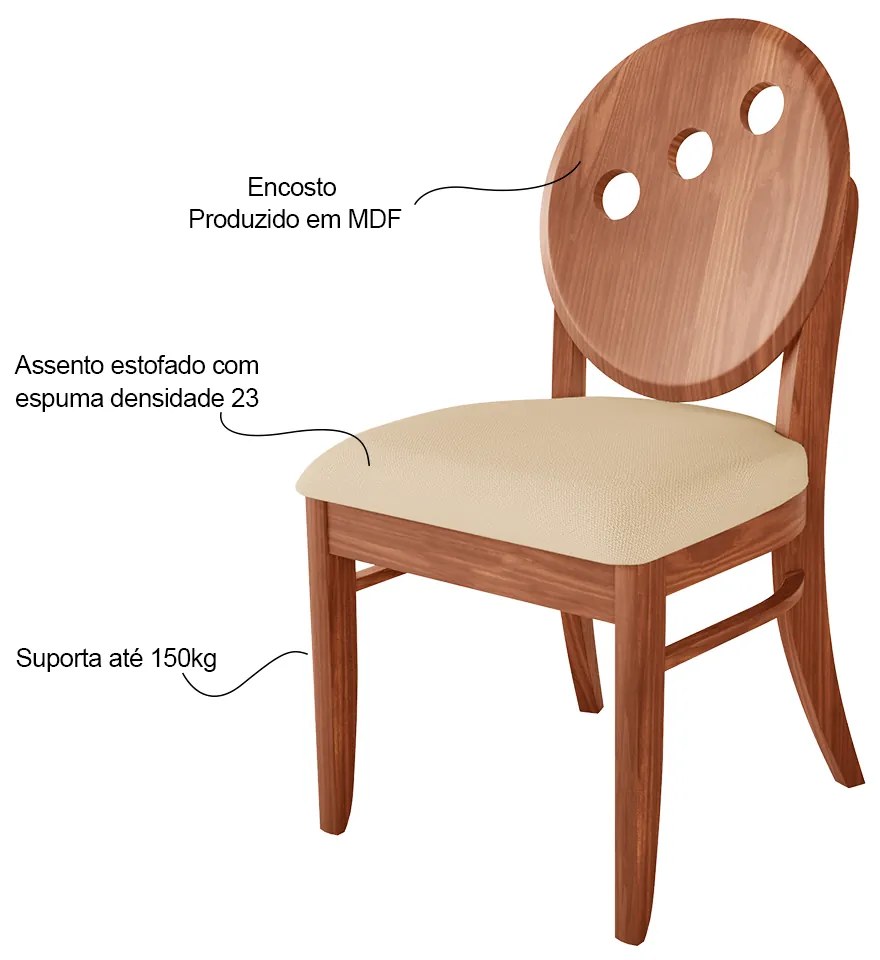 Cadeira Decorativa Sala de Jantar Teseu Madeira Maciça Poliéster Bege/Imbuia G42 - Gran Belo