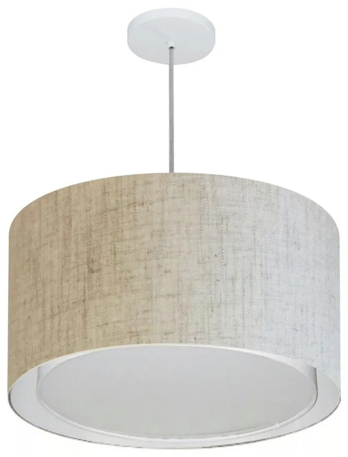 Lustre Pendente Cilíndrico Duplo Md-4293 Cúpula em Tecido 45x30cm Rustico Bege - Bivolt