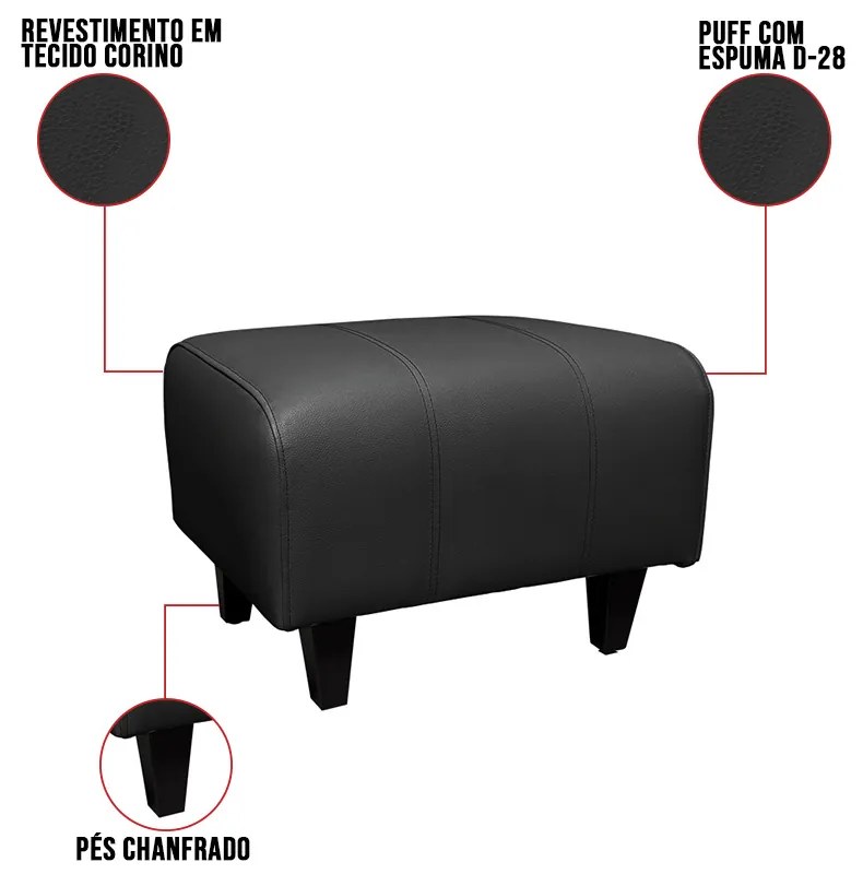 Poltrona do Papai com Puff USB e Porta Copos Ravella Sintético R04 - D'Rossi
 - Preto