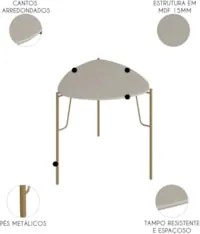Mesa Lateral Baixa Para Sala Pés Metálicos Blen Grigio/Dourado I06 - M