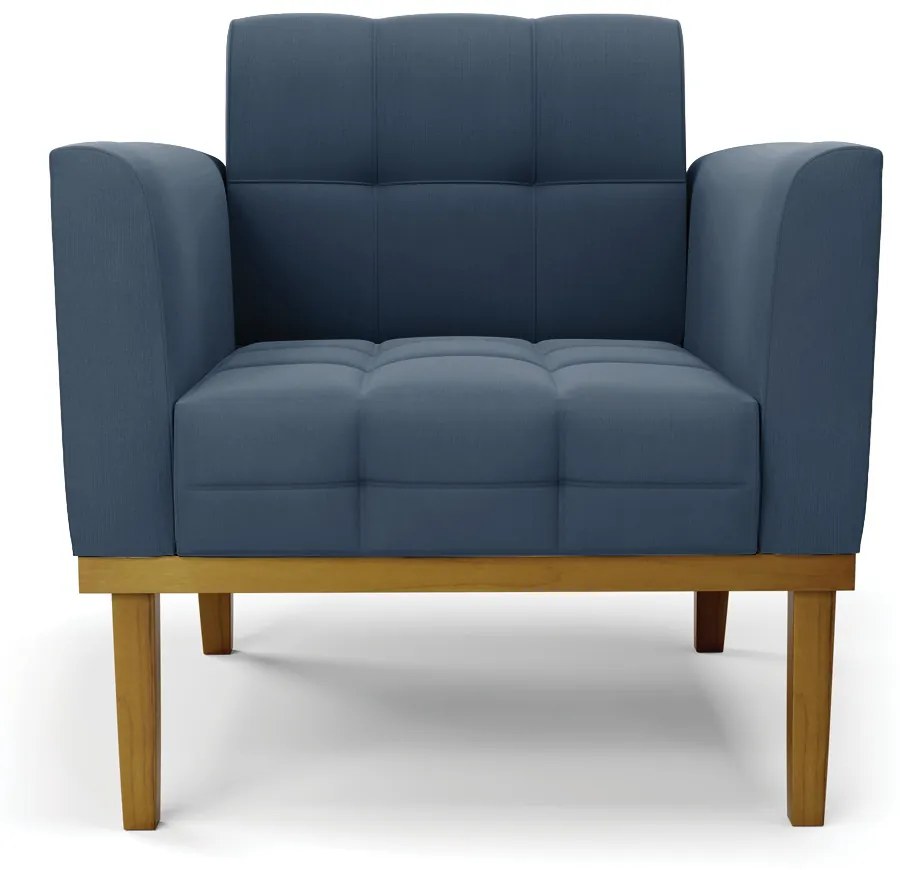 Poltrona Sala Decorativa Kit 2 Elisa Base de Madeira Castanho Suede D03 - D'Rossi - Azul Marinho