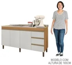 Balcão Gabinete Com Pia 160cm 3 Portas Karen Z49 Nature/Off White - Mp