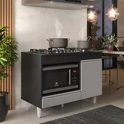 Balcão Multiuso para Cooktop 4 Bocas Georgia Preto/Cinza - Lumil Móvei