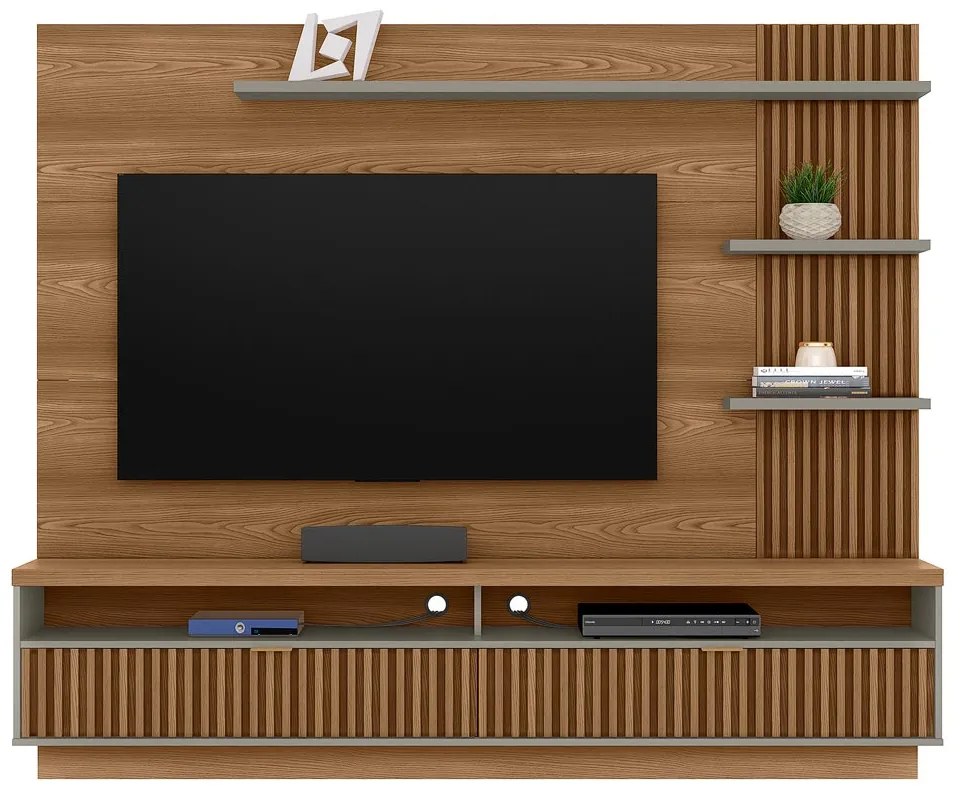 Painel Suspenso Home Ripado Ibarra 203cm para TV até 65 Amêndo/Titânio G77 - Gran Belo