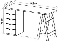 Escrivaninha Cavalete 5 Gavetas Mobile Spirit Branco/Nogal - Artany