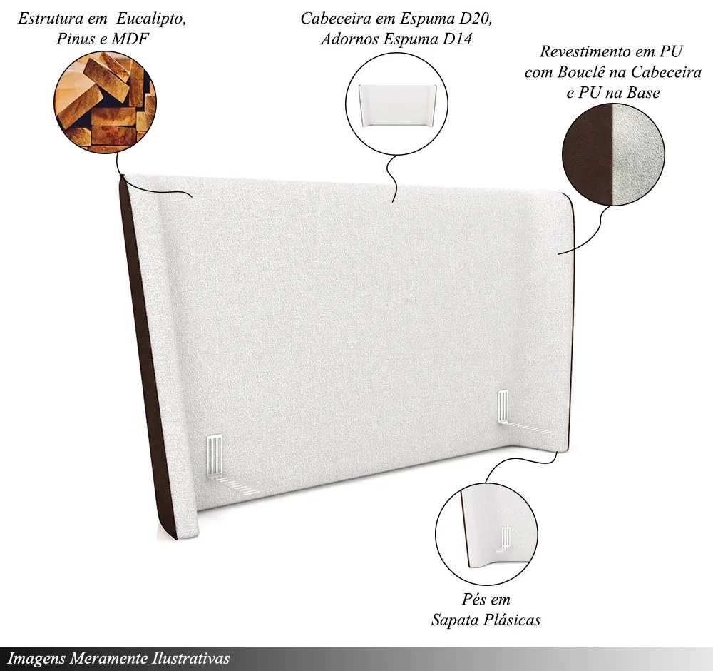 Cabeceira Design para Cama de Casal Torres Pés em Madeira PU/Bouclê Marrom/Off White G91 - Gran Belo