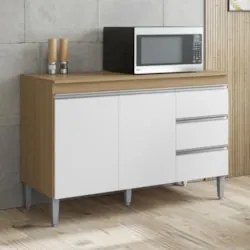 Balcão de Cozinha com Tampo 120cm Andréia Amêndoa/Branco    - AJL Móve