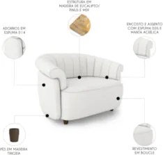 Sofá 2 Lugares 150cm e Poltrona Lykan Boucle Cru Z32        - Mpozenat