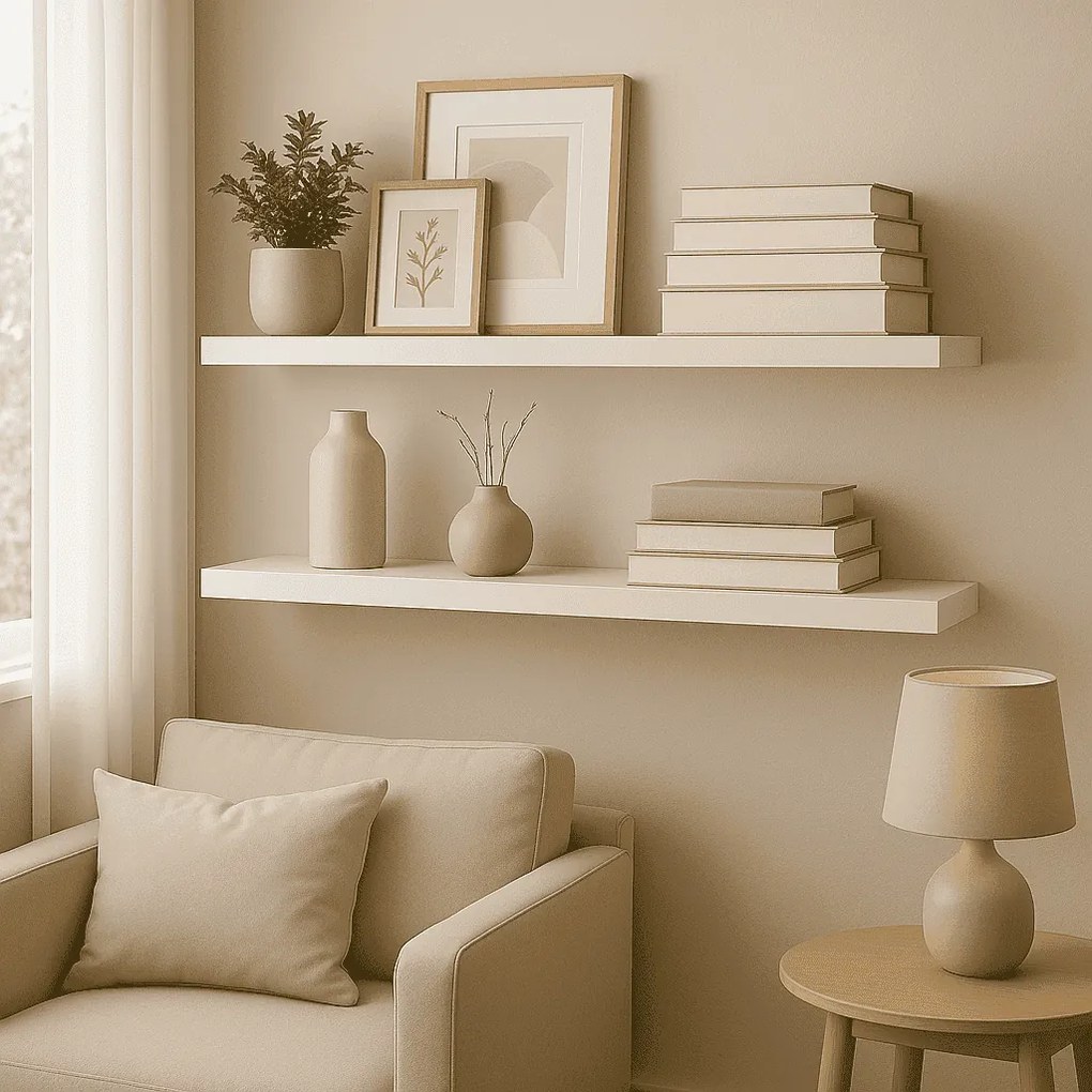 Prateleira Madeira Flutuante Multiuso Kit 2 91x20 Luara L06 - D'Rossi - Branco