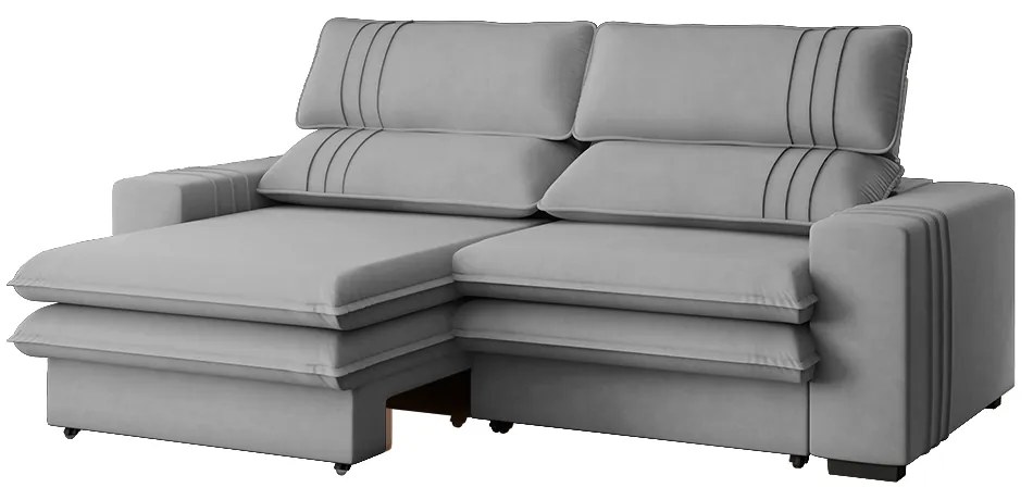 Sofá 2 Lugares Retrátil Noruega 230 cm Veludo Pés Tabaco - D'Rossi - Cinza
