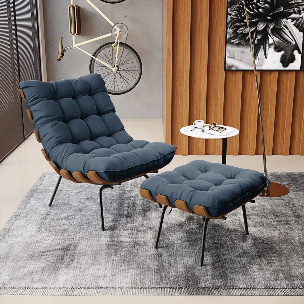 Puff Costela Suede Base Metálica Preto M11 - D'Rossi - Azul Marinho