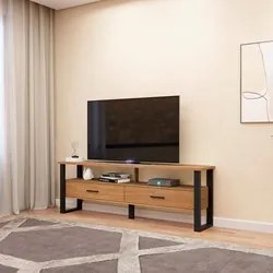 Rack Para TV Até 60 Pol. Estilo Industrial 2 Gavetas F42 Freijó/Preto
